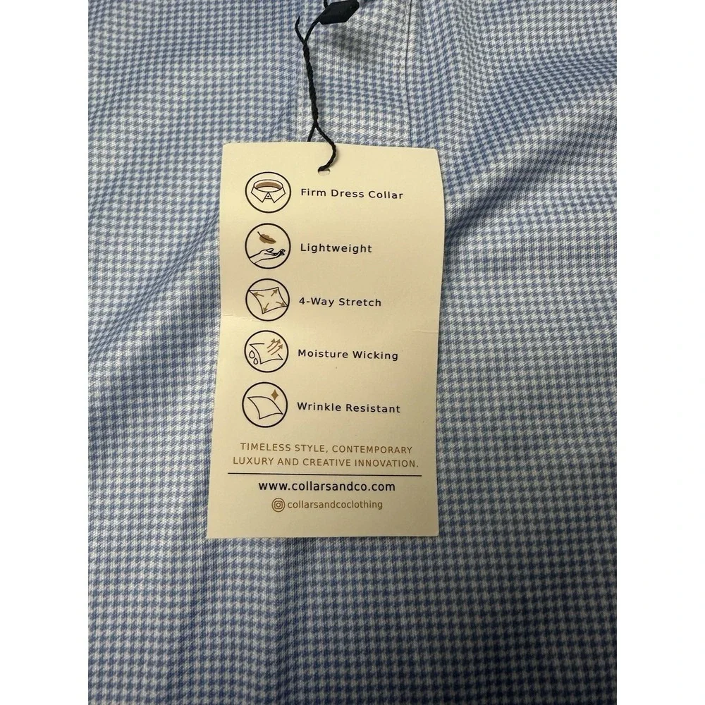 Collars and Co. Short Sleeve Polo Blue/white Houndstooth Shirt Size 4XL